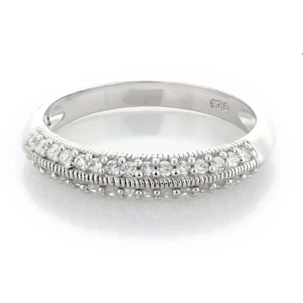 Gorgeous Pave Milgrain Edge Sim Diamond Band Ring Sz 8~925 Sterling Silver